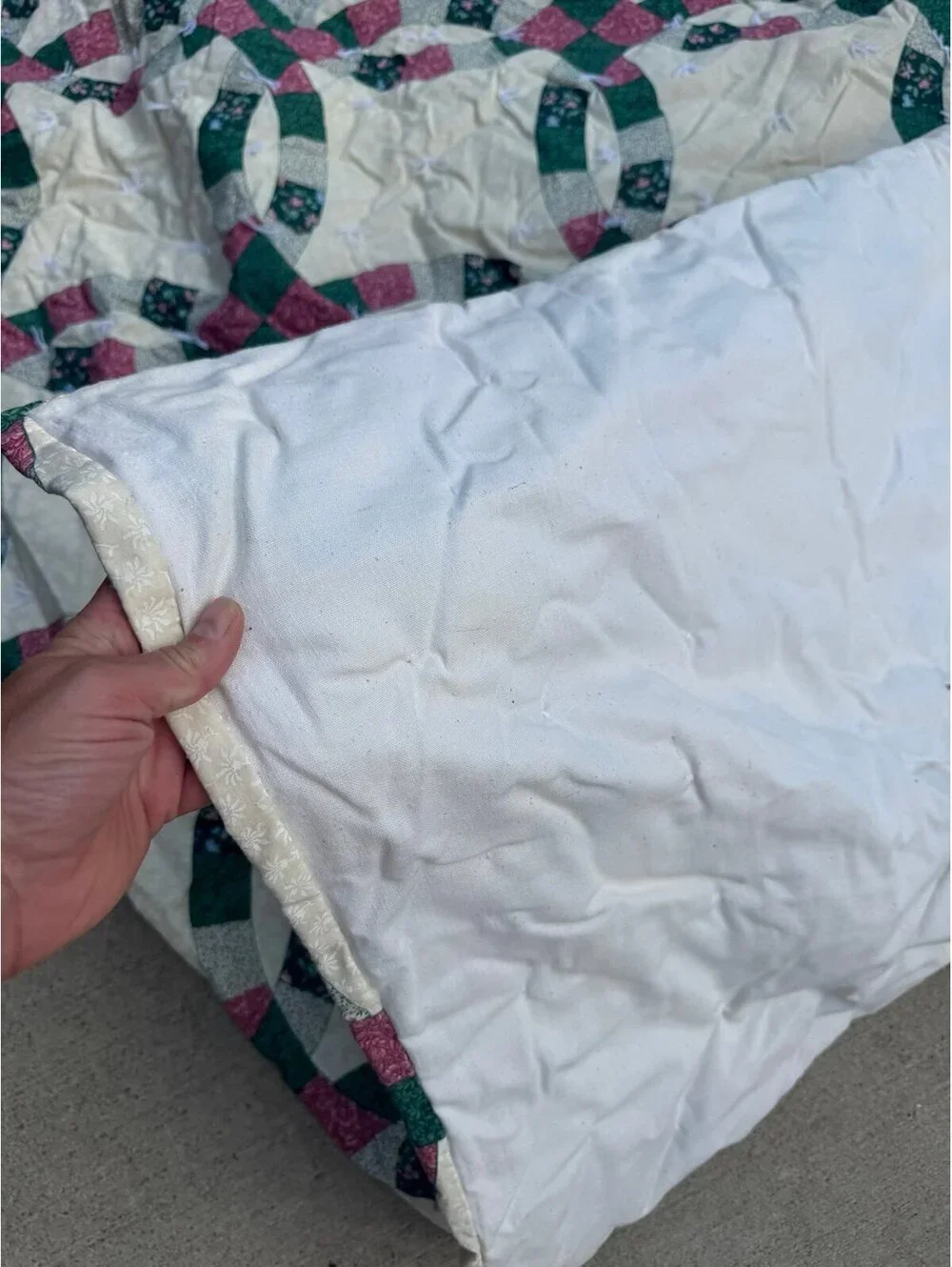 PRINTED DOUBLE WEDDING RING QUILT FABRIC QUEEN